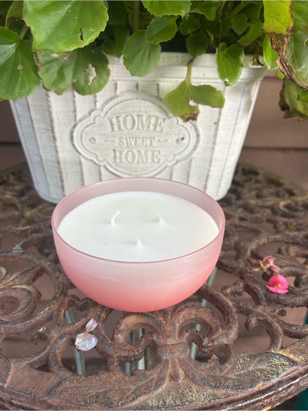 Anthropologie Pink Three-Wick Frosted Bowl Candle